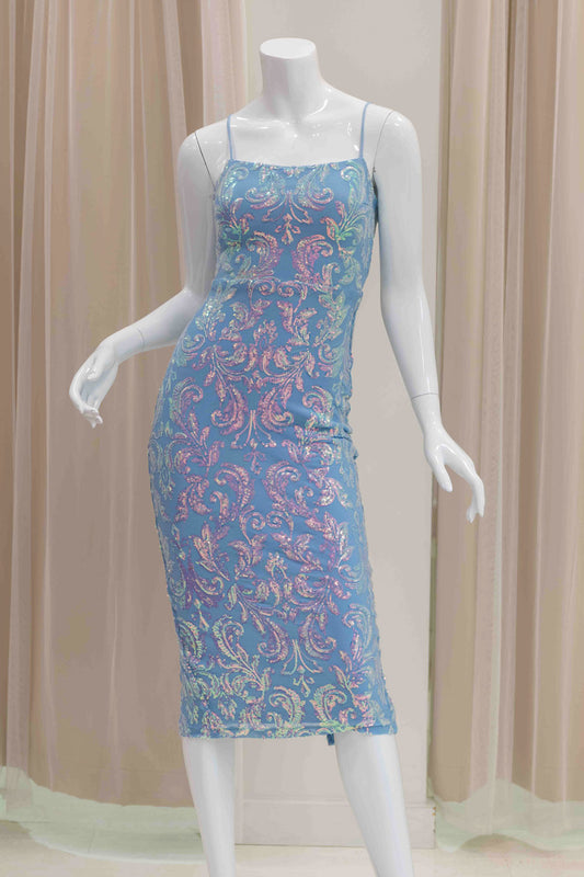 Light Blue Sequin Midi Dress