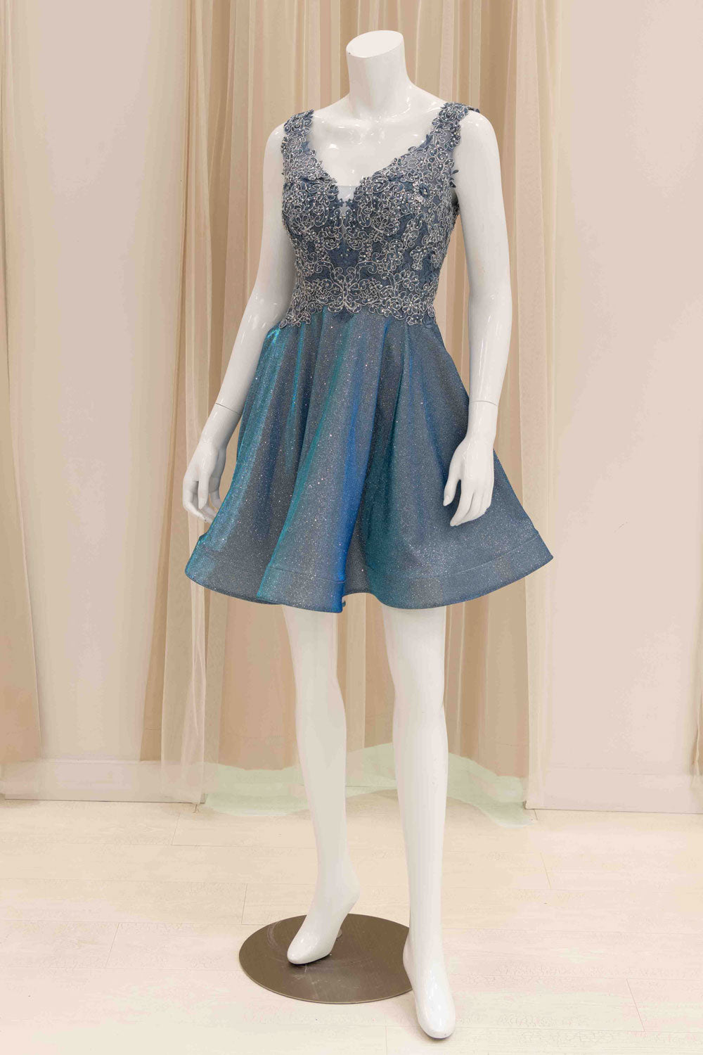 Fit and Flare Formal Short Dress in Blue