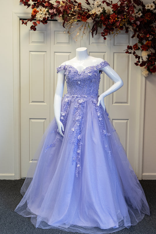 Off Shoulder 3D Flower Quinceanera Gown with Train