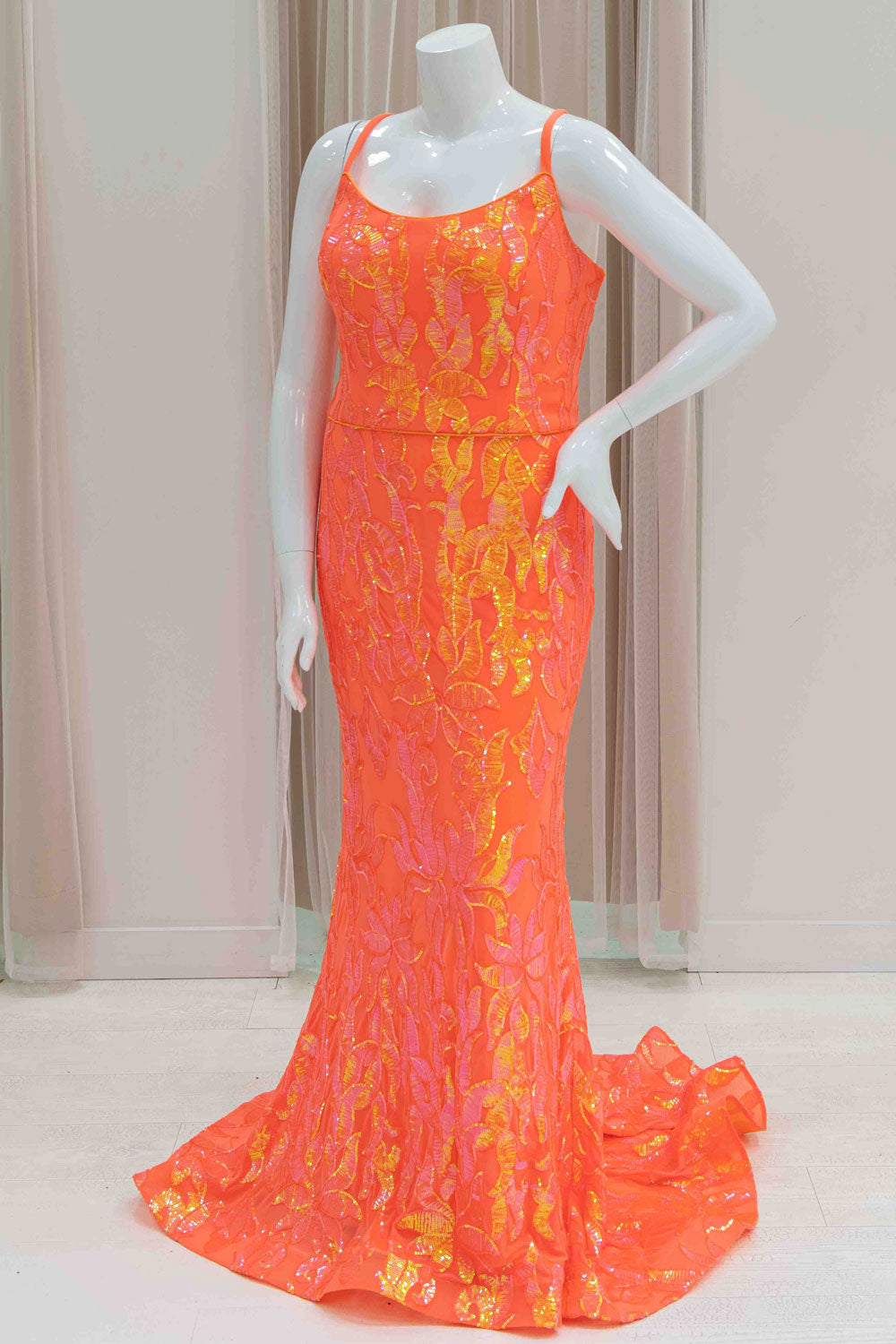 Orange Sequin Plus Size Evening Gown