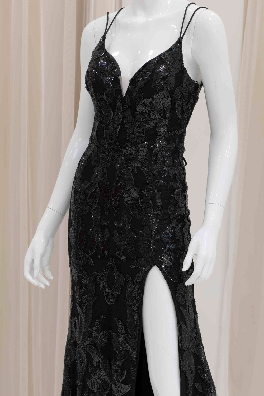 Sequin Black Prom Dress with Slit