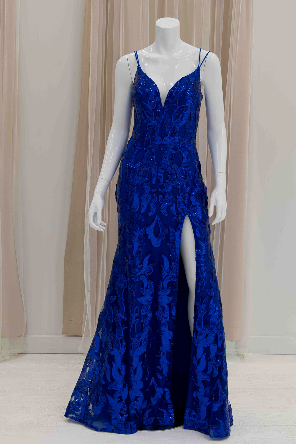 Sequin Form Fitting Evening Gown in Royal Blue