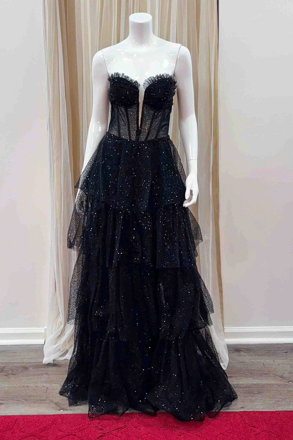 Lily Tiered Skirt Sequin Maxi Dress in Black
