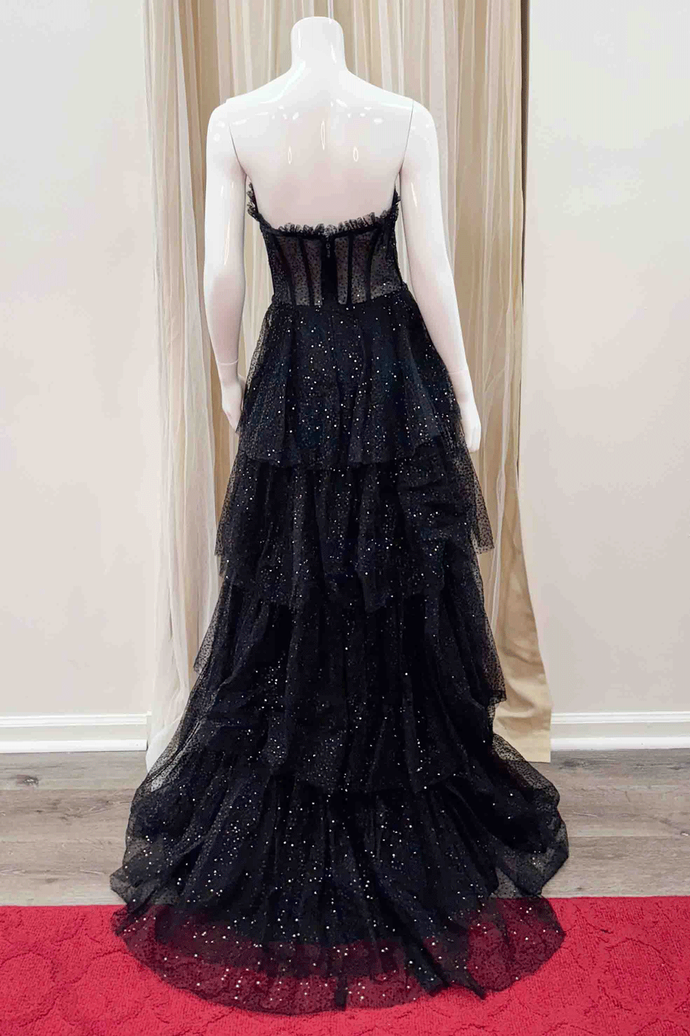Lily Tiered Skirt Sequin Maxi Dress in Black