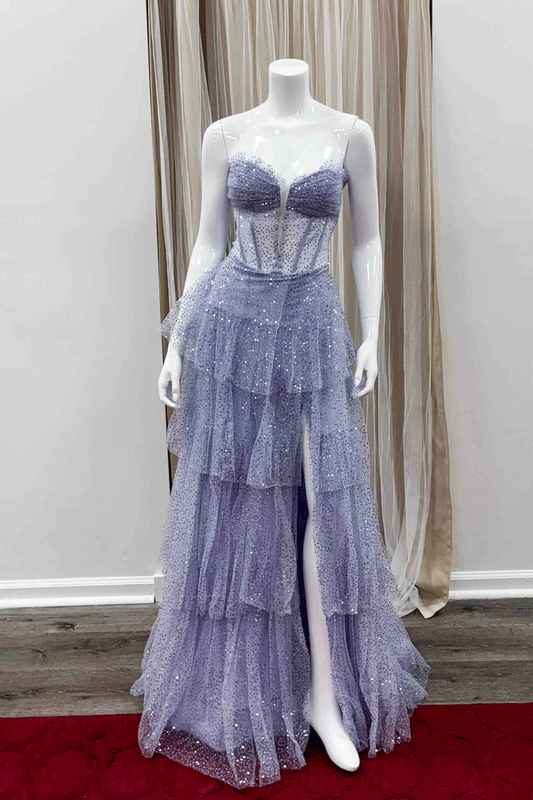 Lily Tiered Skirt Sequin Maxi Dress in Lavender