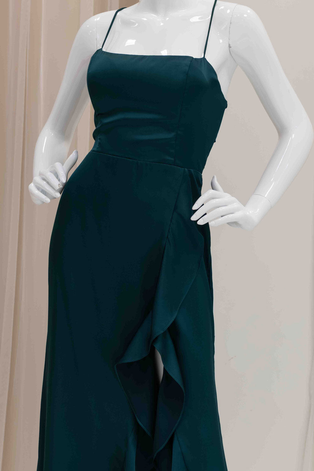 Satin Tie Back Wedding Guest Dress in Green
