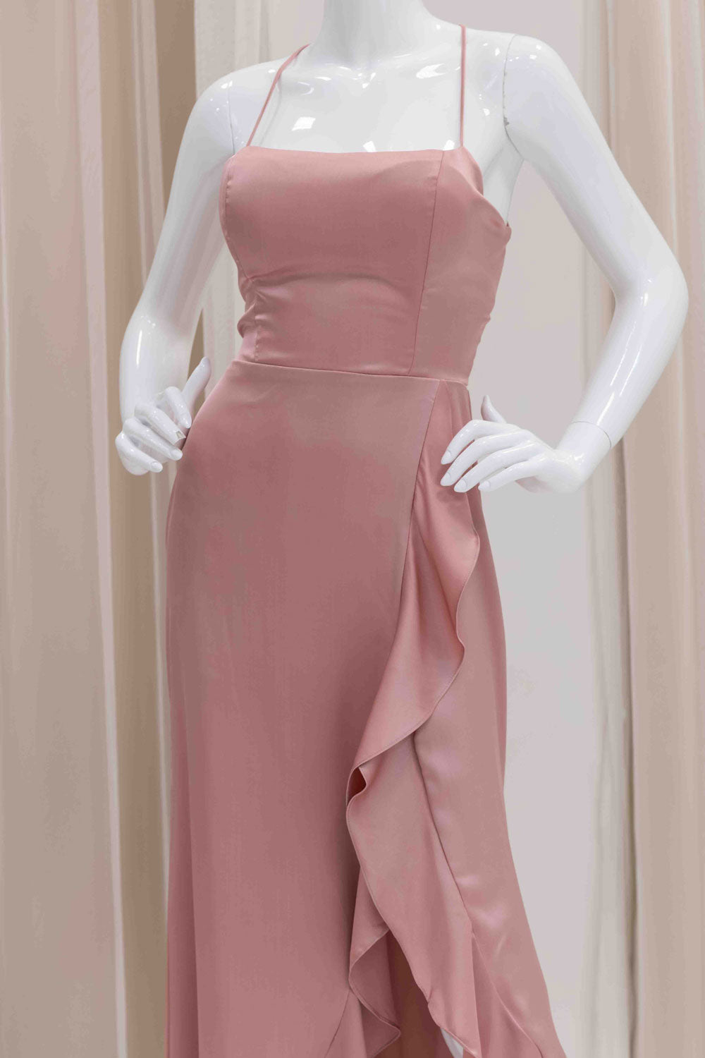 Satin Tie Back Bridesmaids Dress in Pink