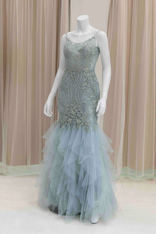 Mermaid Applique Prom Dress in sage Green