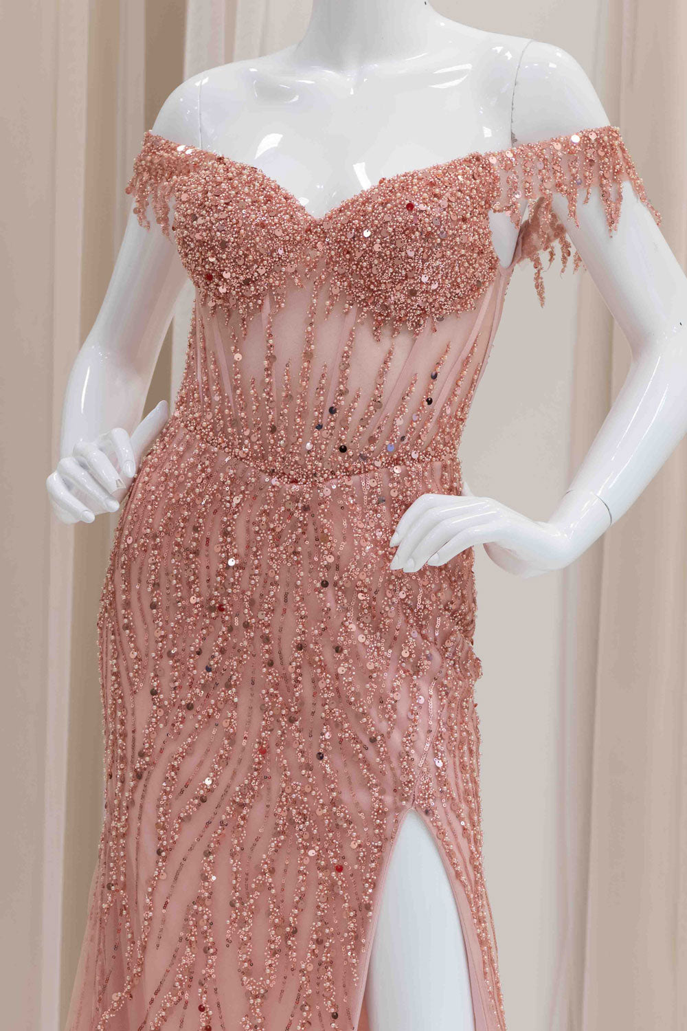 Off Shoulder Evening Gown For Quinceanera Mom in Rose Gold