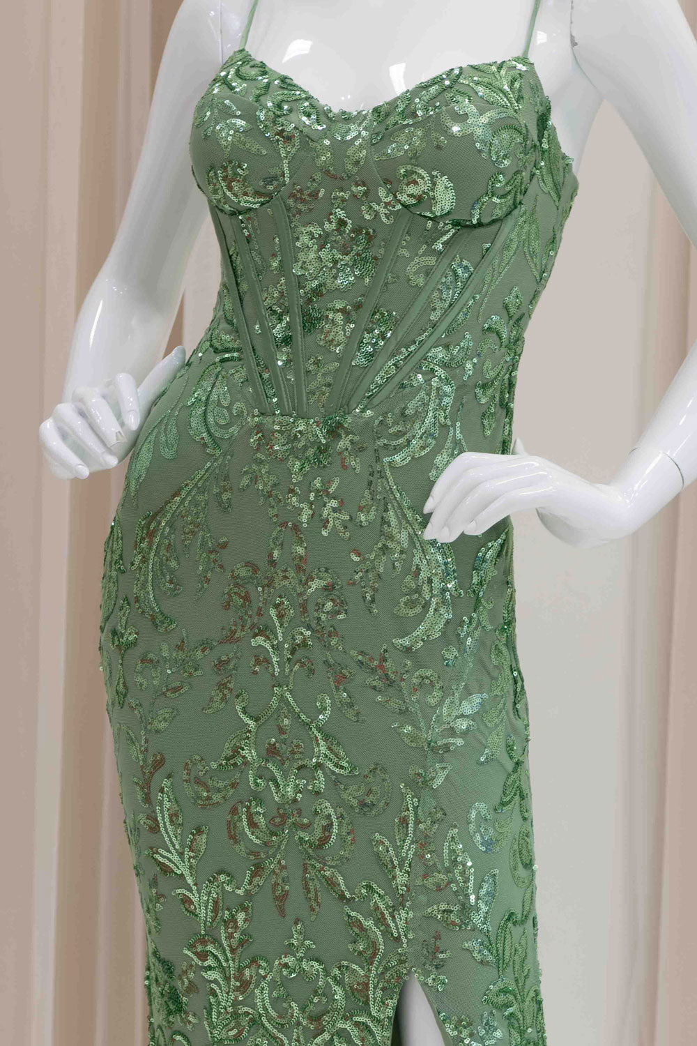 Sequin Elegant Evening Dress in Sage Green