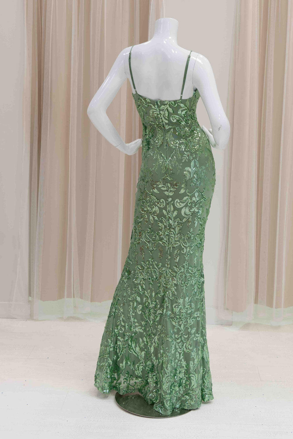 Sequin Evening Gown in Sage Green