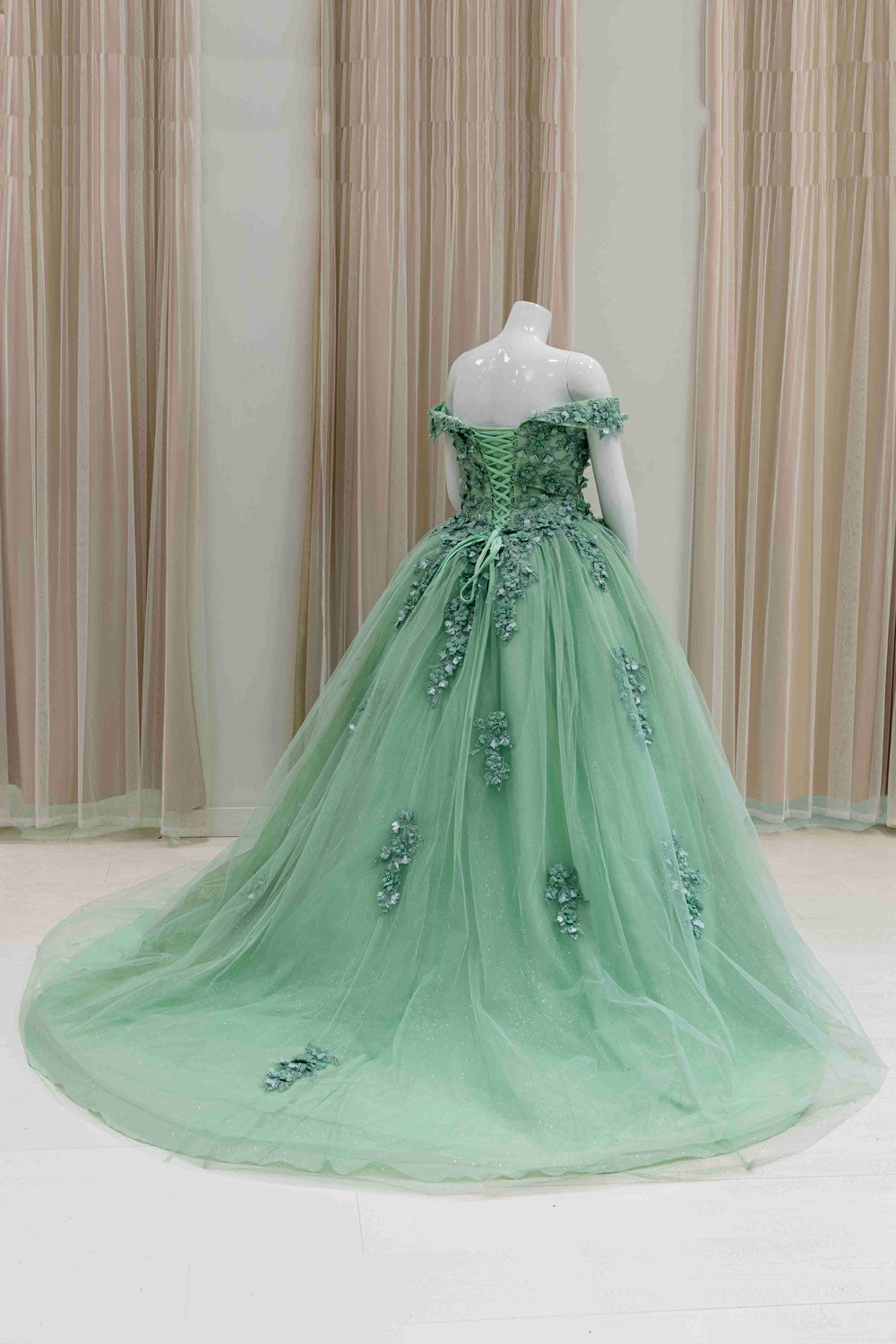 Enchanted Garden Themed Quinceanera Dress in Mint Green