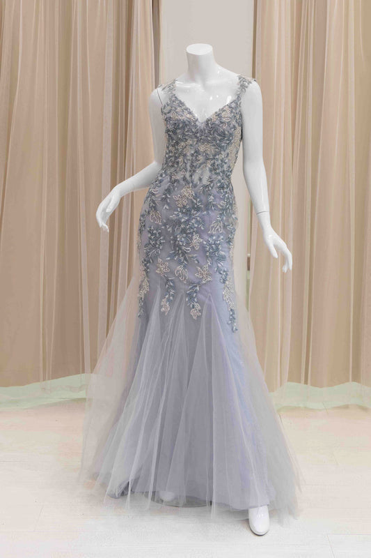 Embroidered Tulle Mermaid Evening Gown