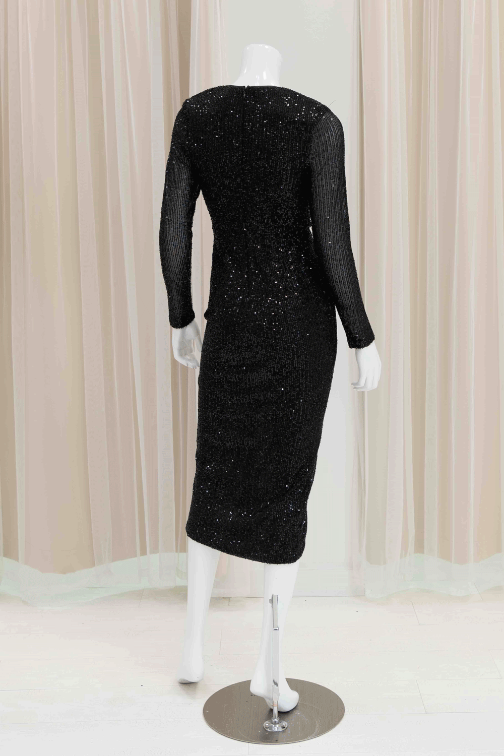 Elegant Sequin Black Midi Dress
