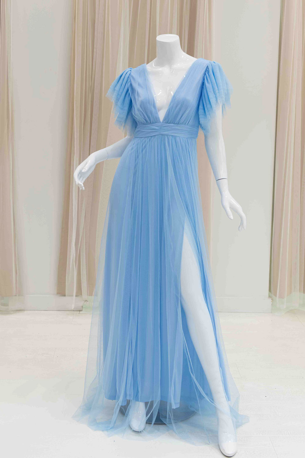 Tulle Baby Blue Maxi Dress for Bohemian Wedding Guest
