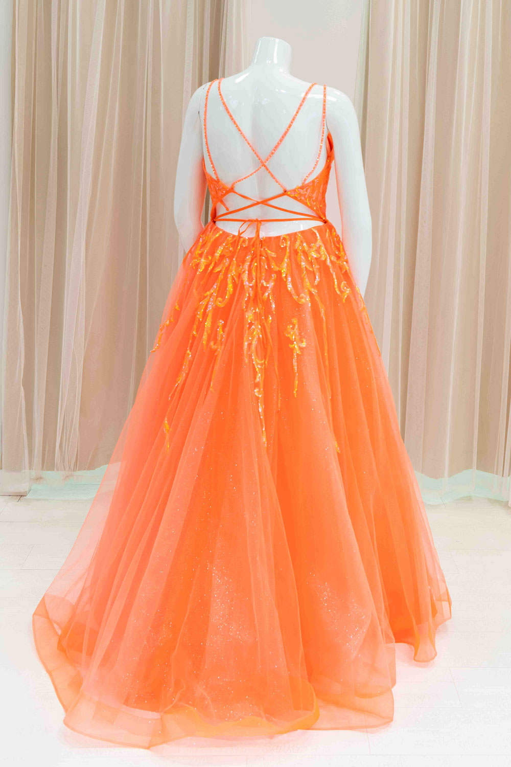 Glitter Tulle Ball Gown in Orange