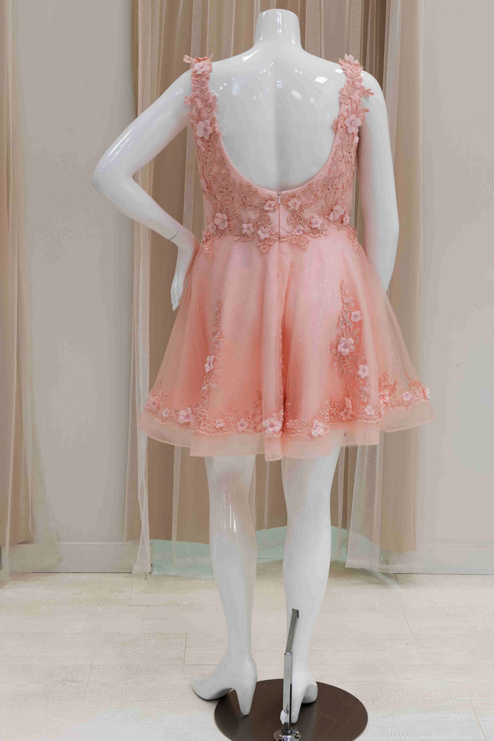 3D Flower Short Fit and Flare Dress in Pink