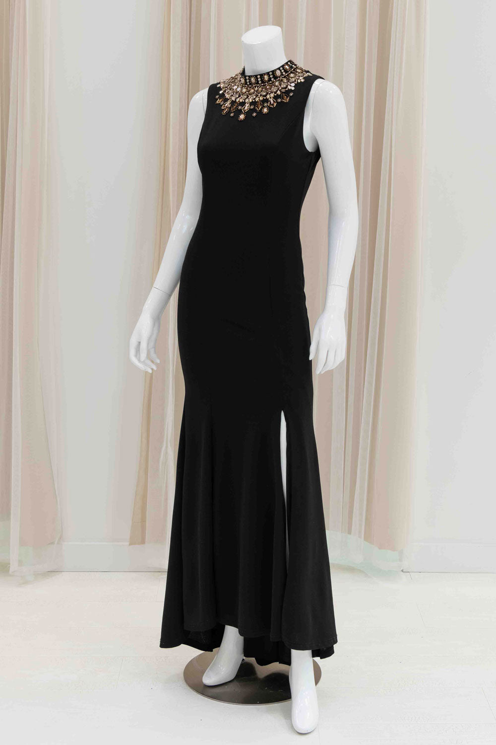 Form Fitting Evening Gown with Beaded Collar 