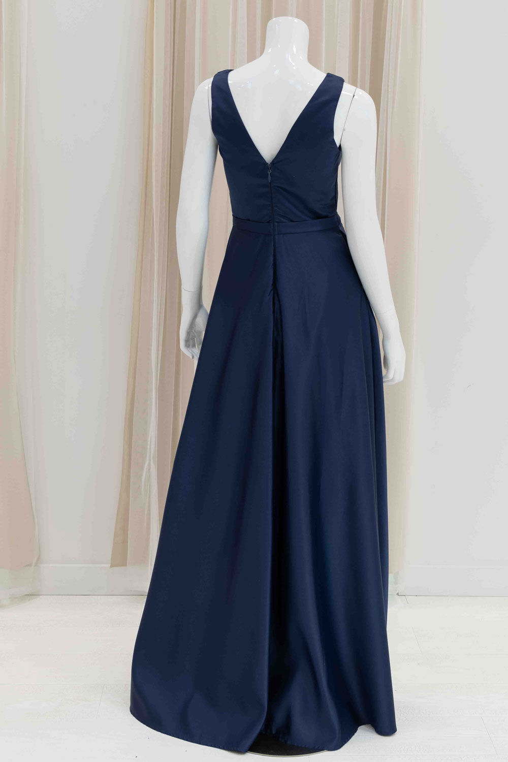 Simple Satin Elegant A-Line Evening Dress in Navy Blue