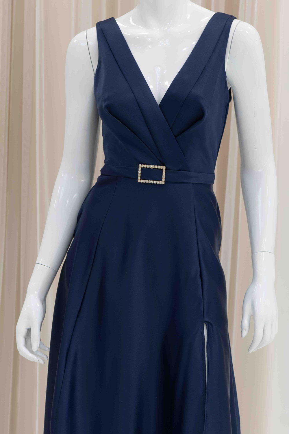 MOB Satin Navy Blue Gown with Pockets
