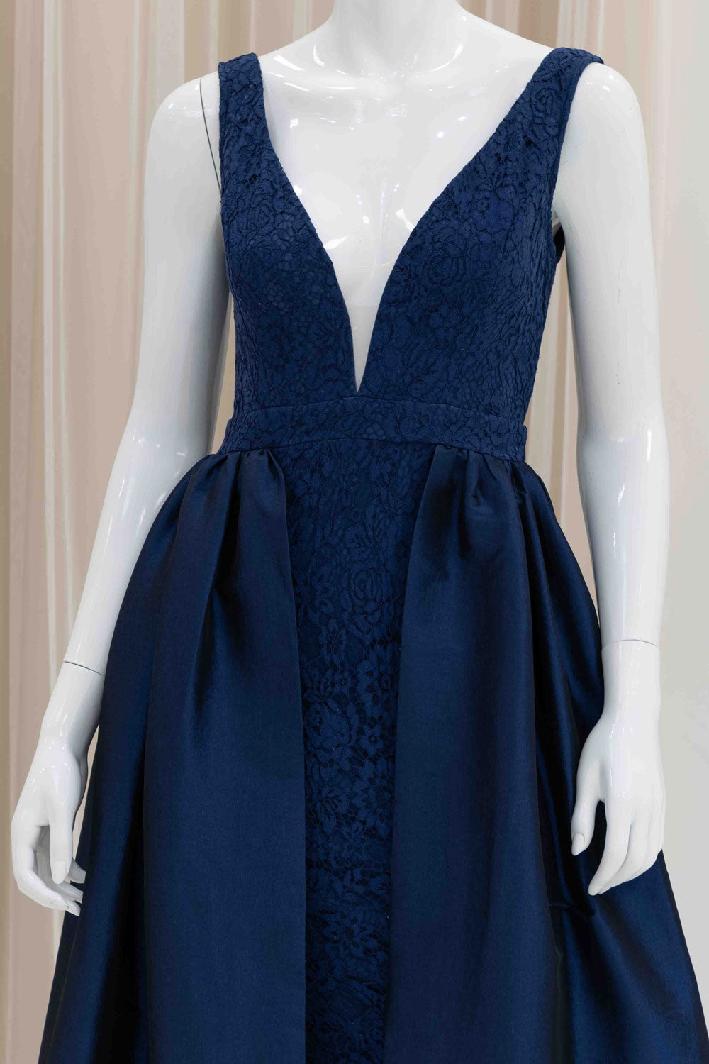 Elegant Evening Dress with Overskirt in Navy Blue