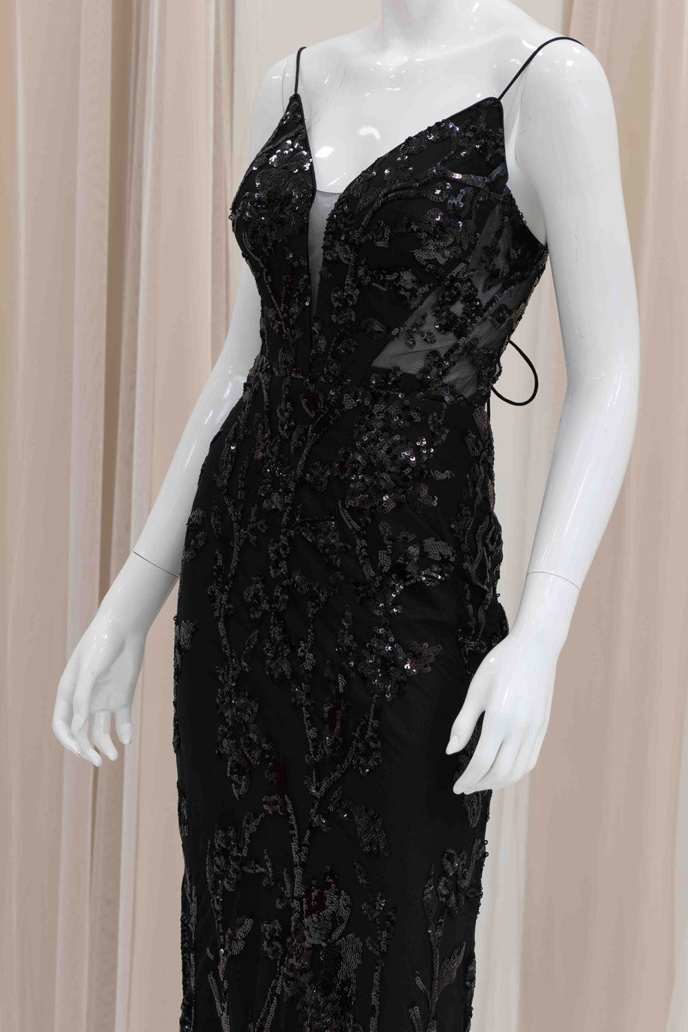 Elegant Black Sequin Evening Dress