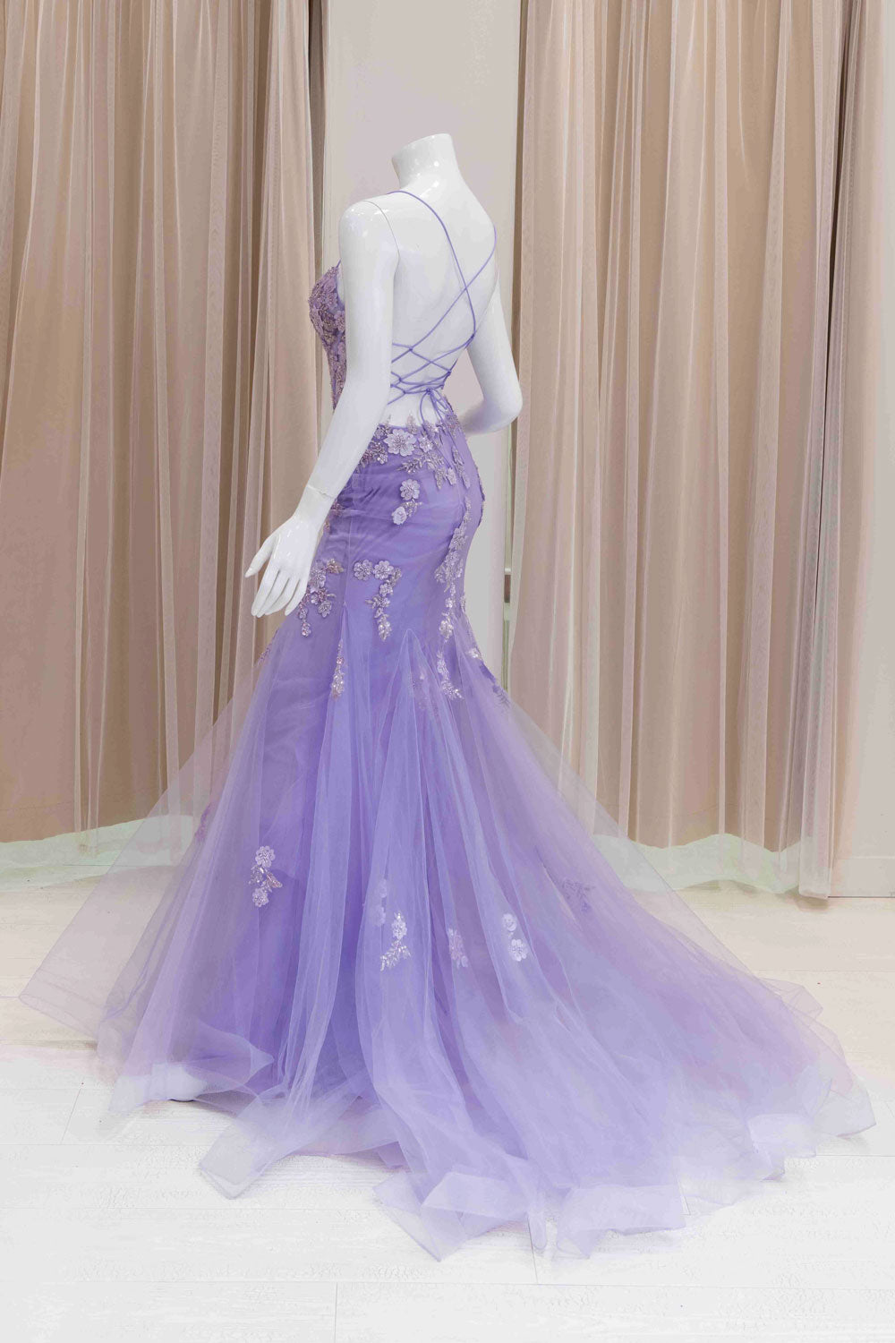 Lavender Prom Dress with Corset Back and Train