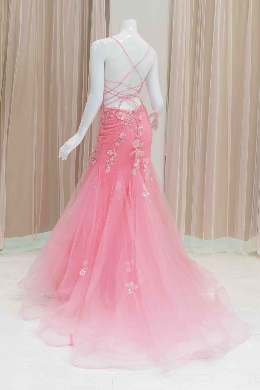 Baby Pink Mermaid Evening Gown with Train