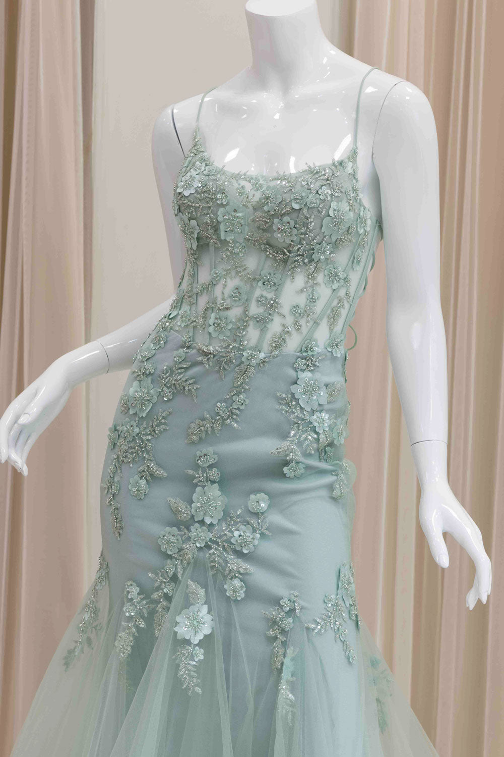 Sage Green Applique Prom Dress