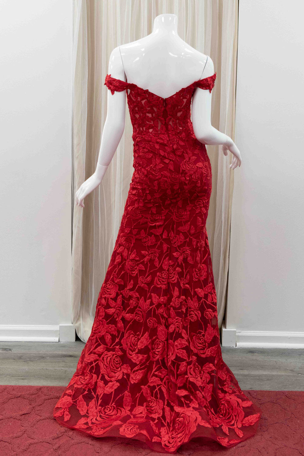 Salma Off Shoulder Evening Gown in Red