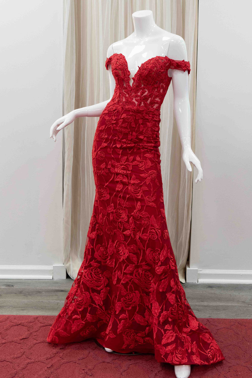 Salma Off Shoulder Evening Gown in Red