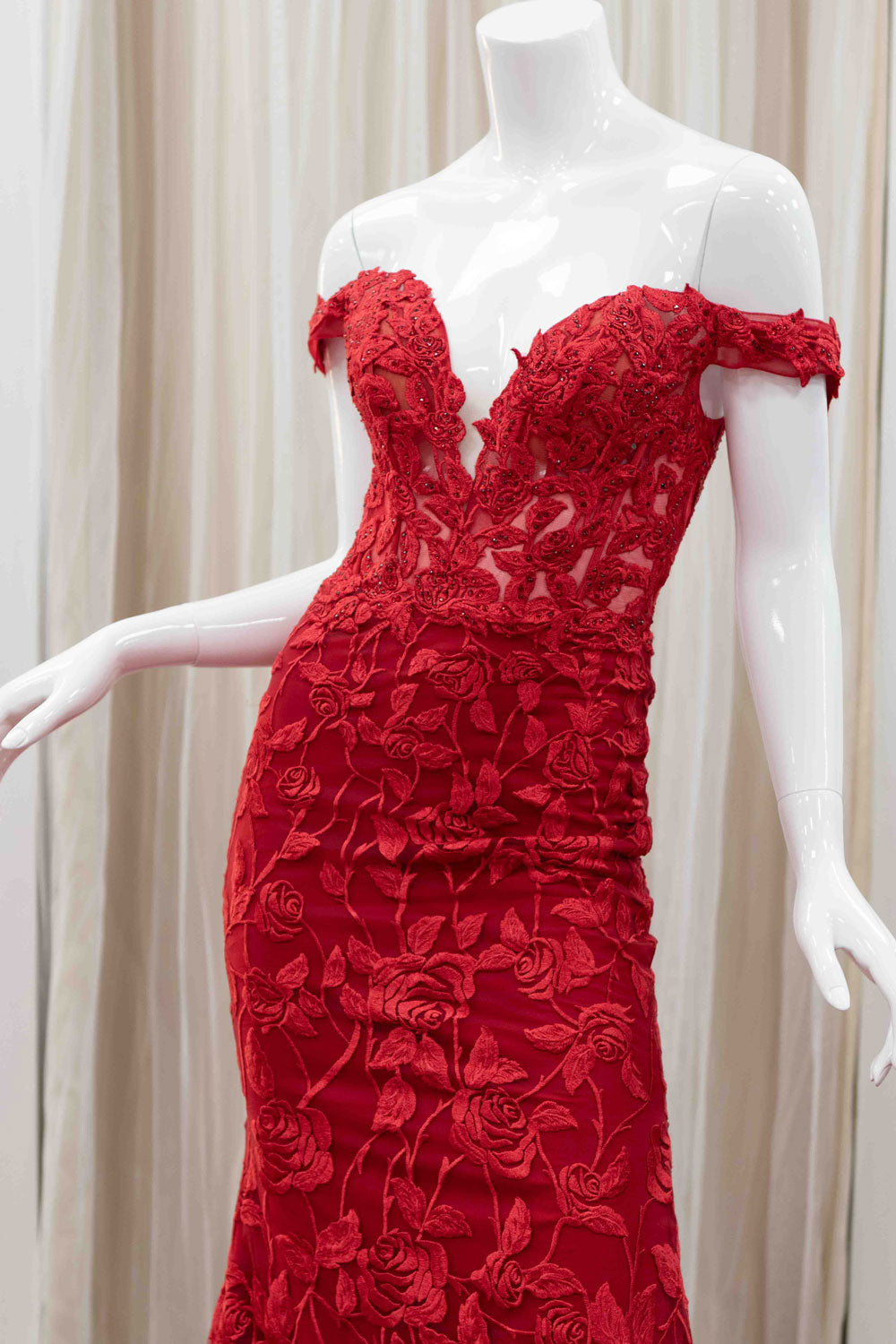 Salma Off Shoulder Evening Gown in Red