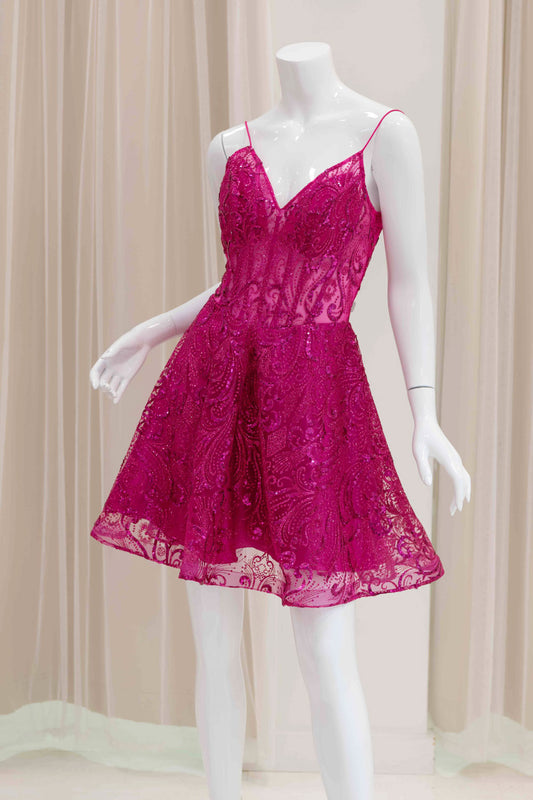 Hot Pink Fit and Flare Glitter Dress