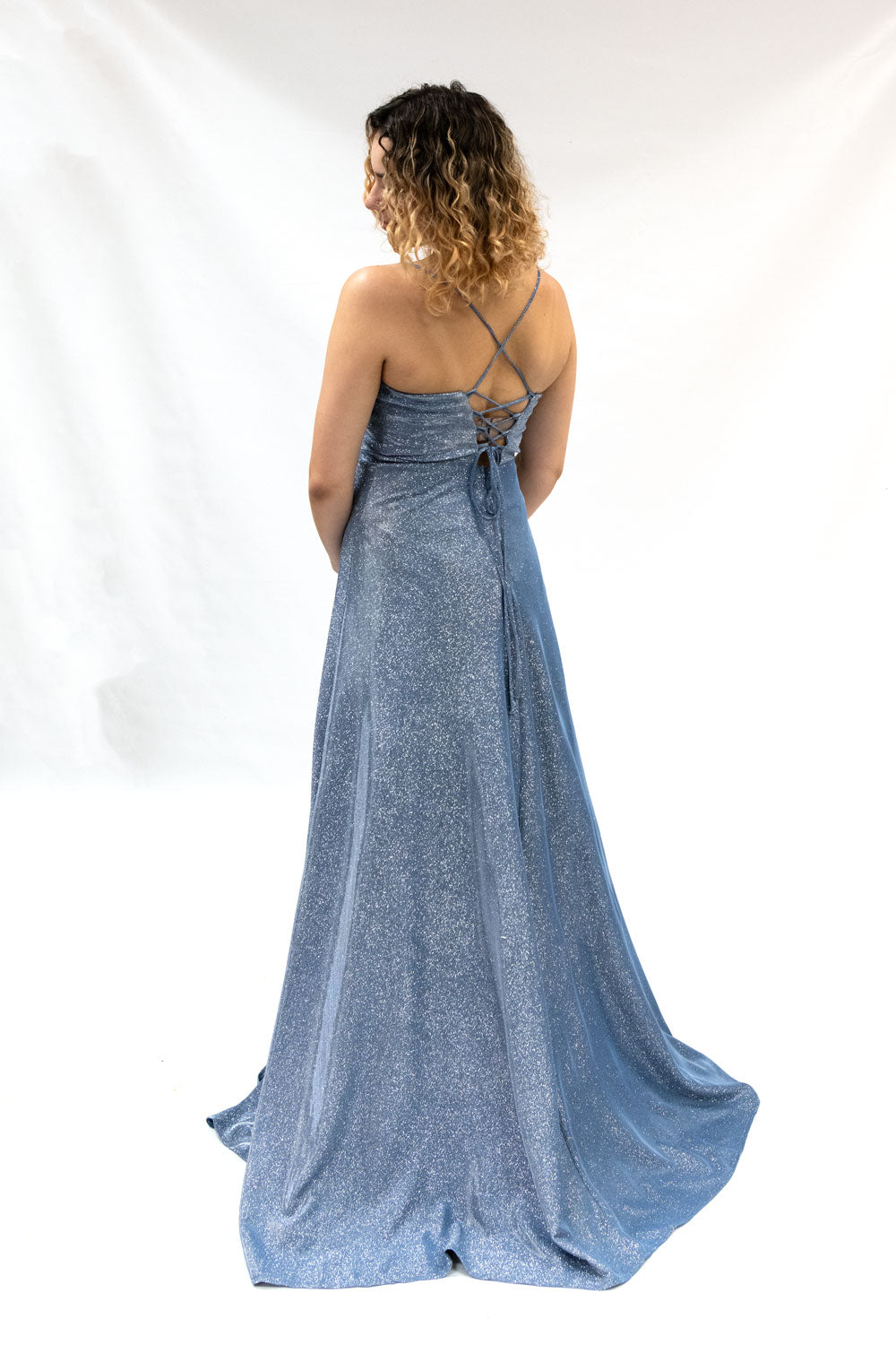 Simple Glitter Blue Bridesmaids Dress