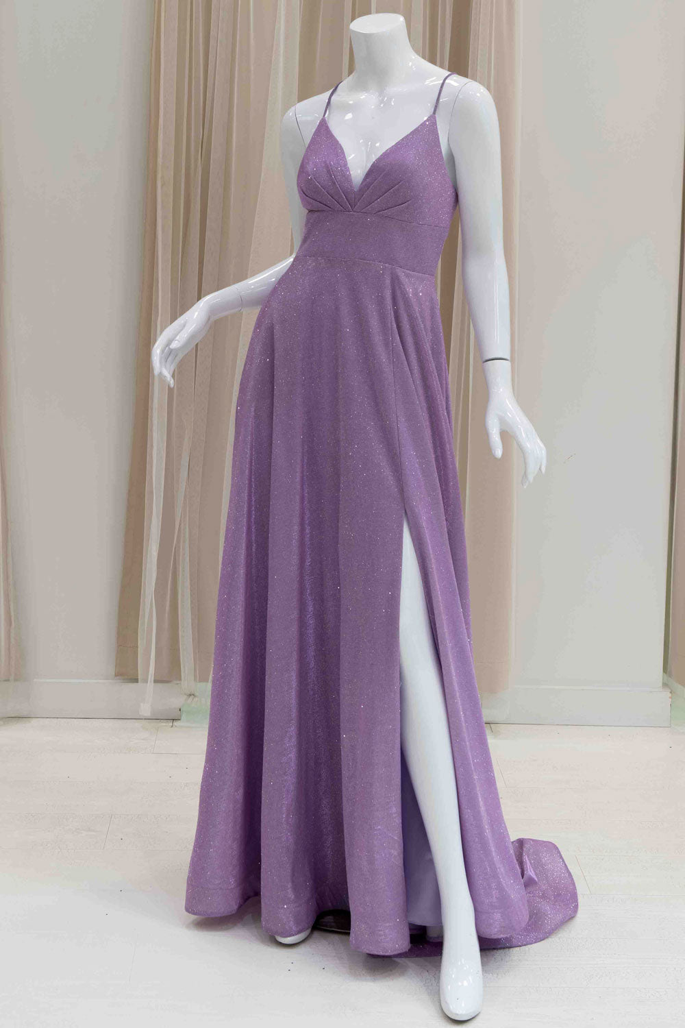 Elegant Glitter Lavender A-Line Dress for a Wedding Guest