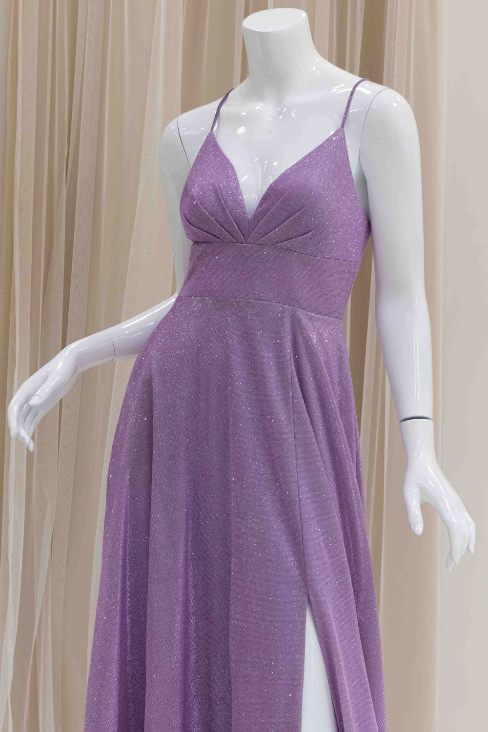 Simple Purple Glitter Prom Dress with Pockets