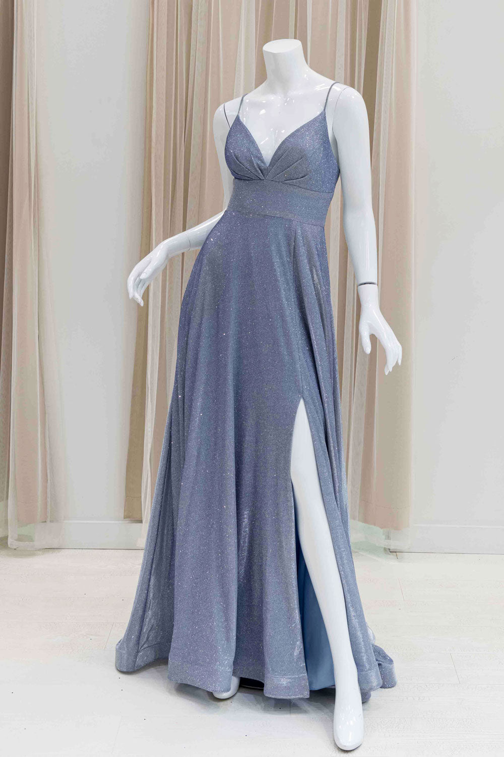 Simple Glitter Bridesmaids Dress in Light Blue