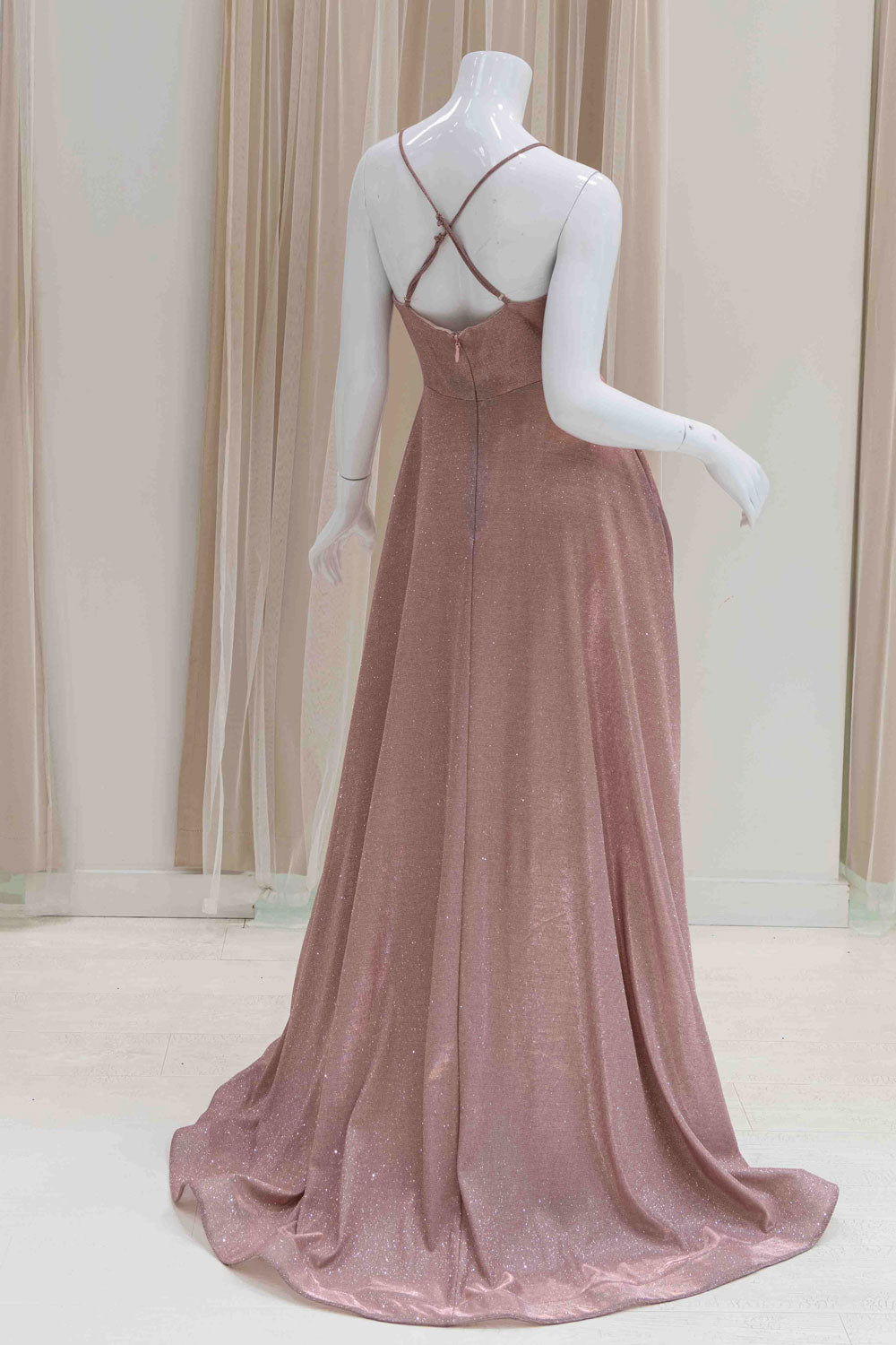 Simple Glitter Rose Gold Wedding Guest Dress