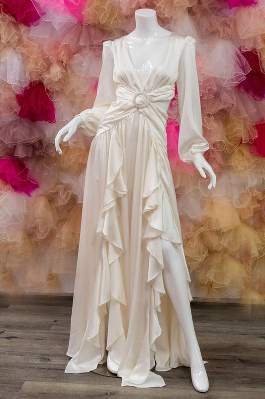 Sexy Ivory Satin Bohemian Maxi Dress