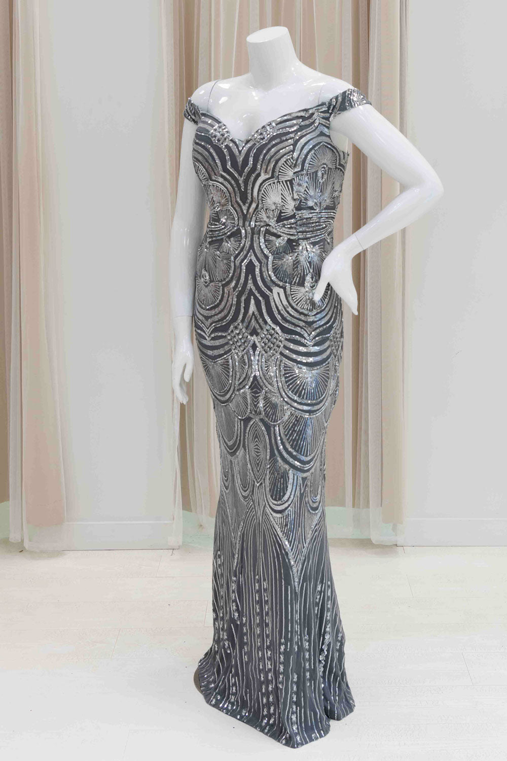 Silver Stretch Evening Dress in Plus Size