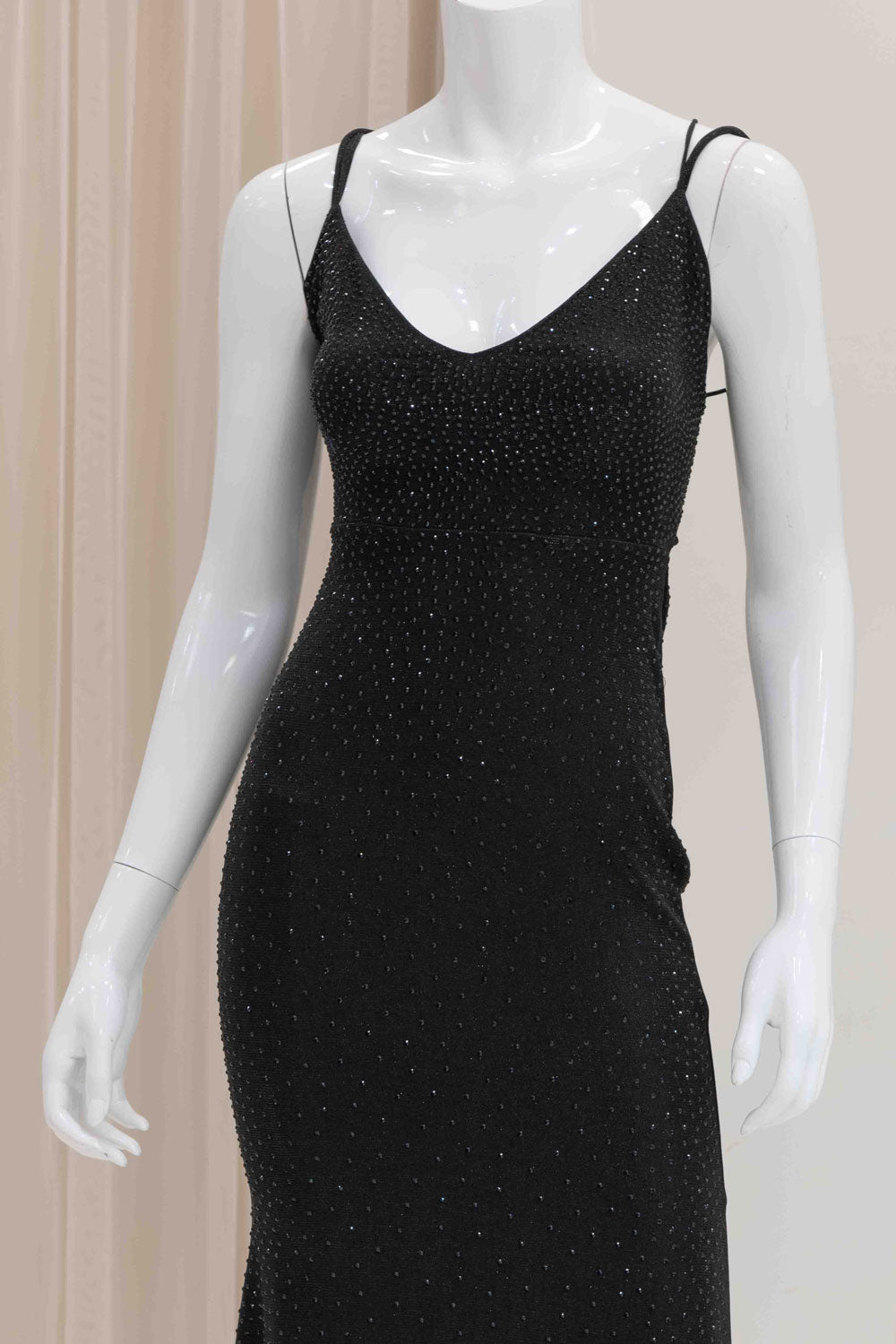 Black Studded Tie Back Evening Gown