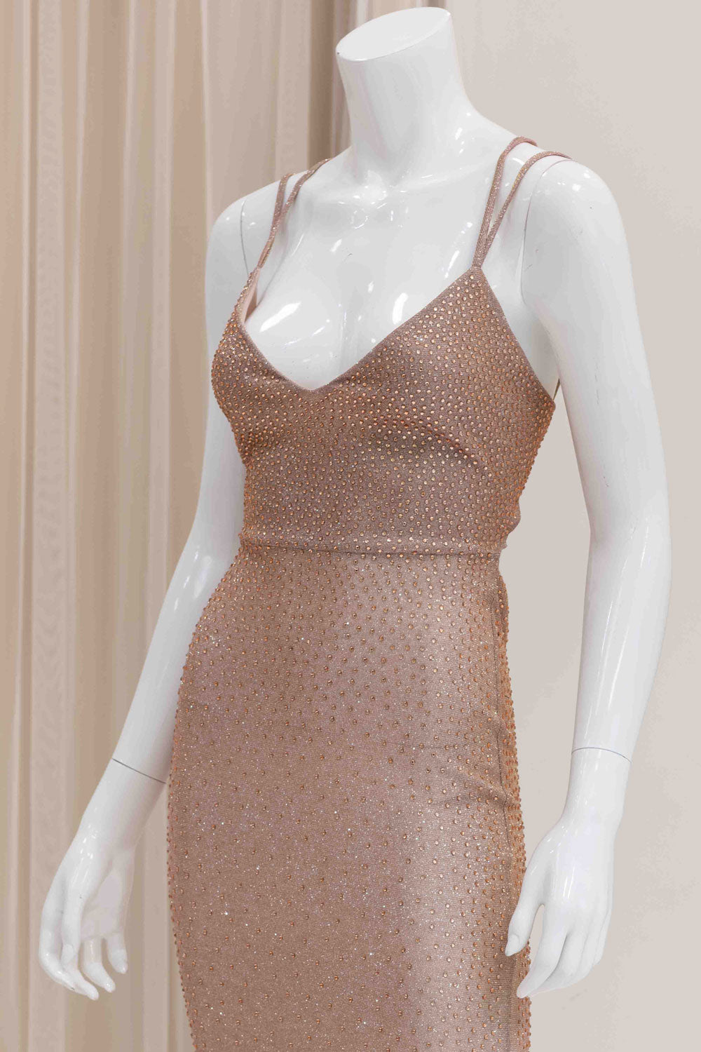 Studded Sexy Wedding Guest Dress in Rose Gold
