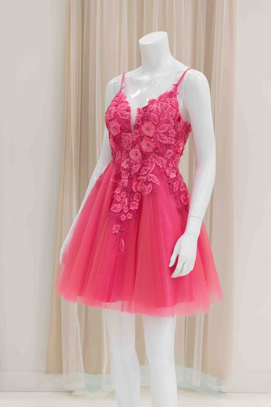 Hot Pink 3D Flower Applique Sweet 16 Dress