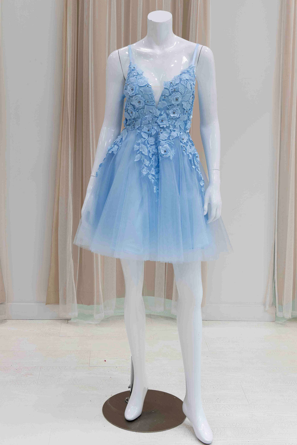 Short Fit and Flare Party Dress for Sweet 16 in Baby Blue