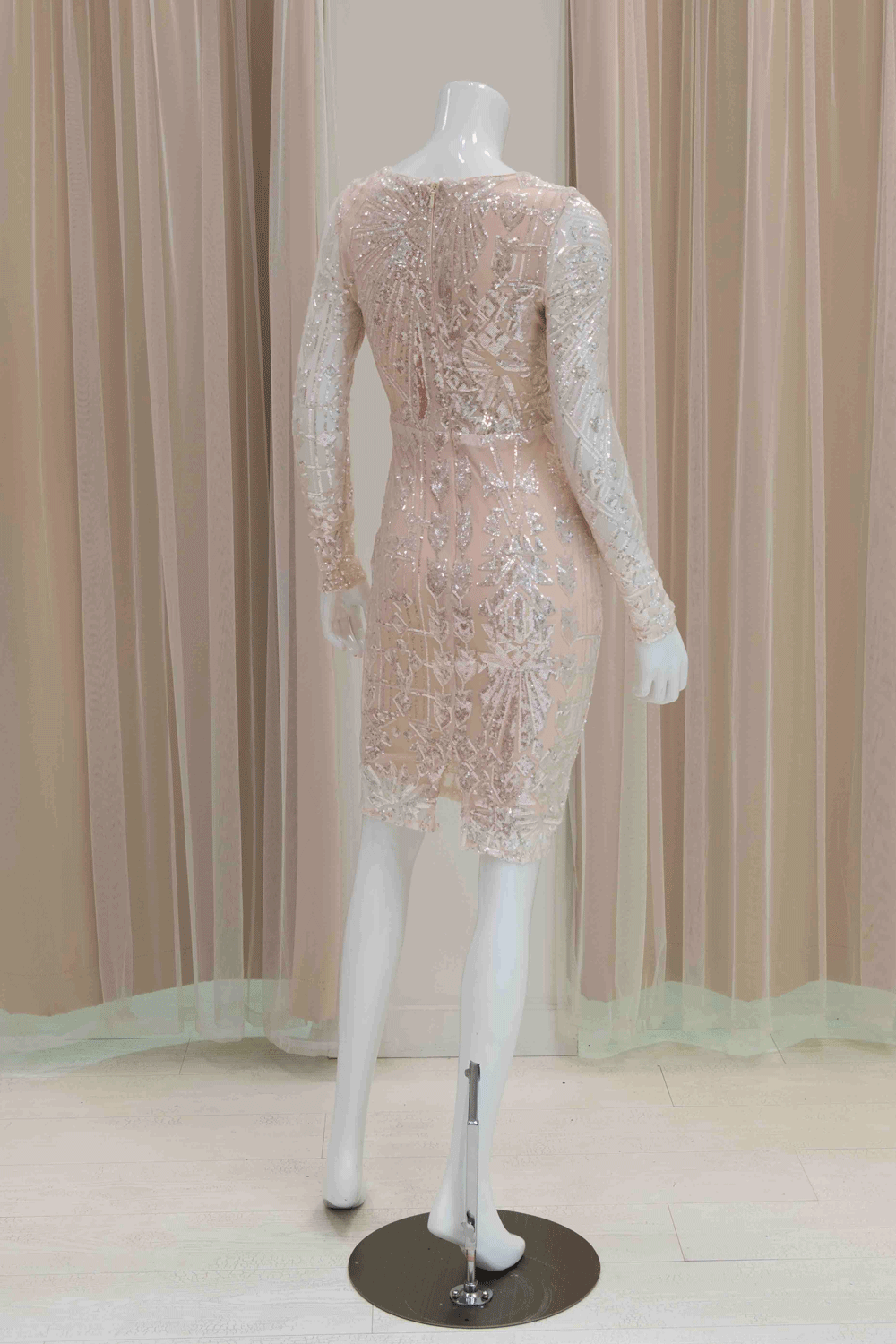 Ivory Sequin Long Sleeve Midi Dress for a Bride