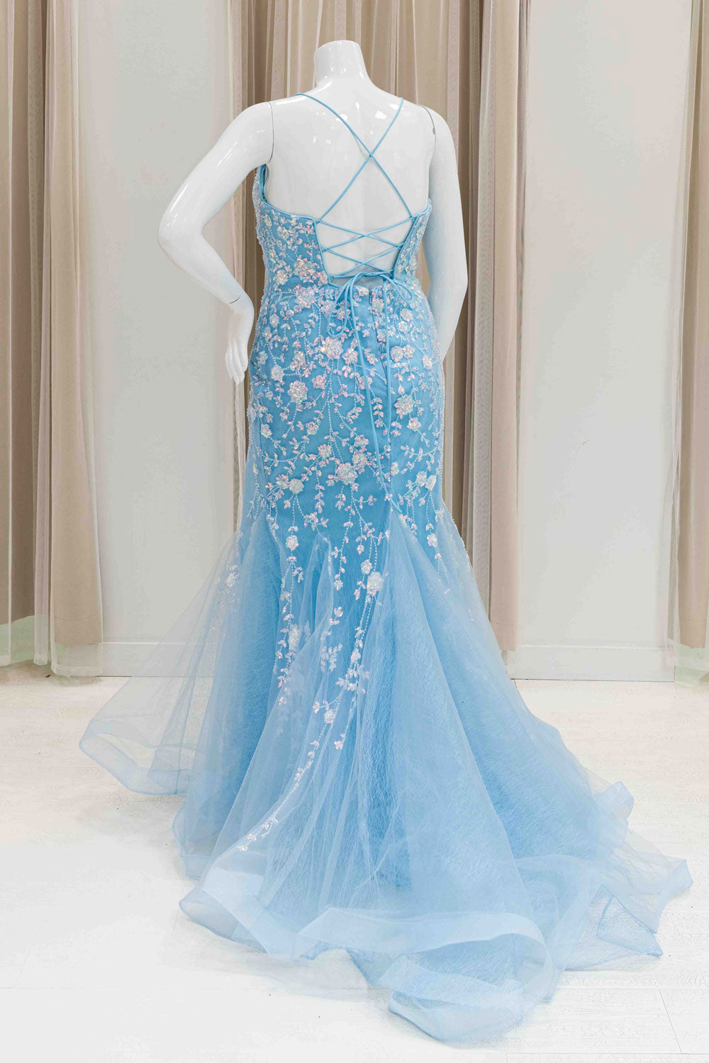 Light Blue Mermaid Evening Gown for Pageant
