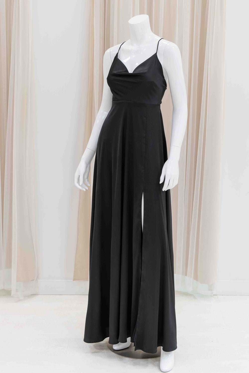 Simple Satin Open Back Evening Dress with Pockets