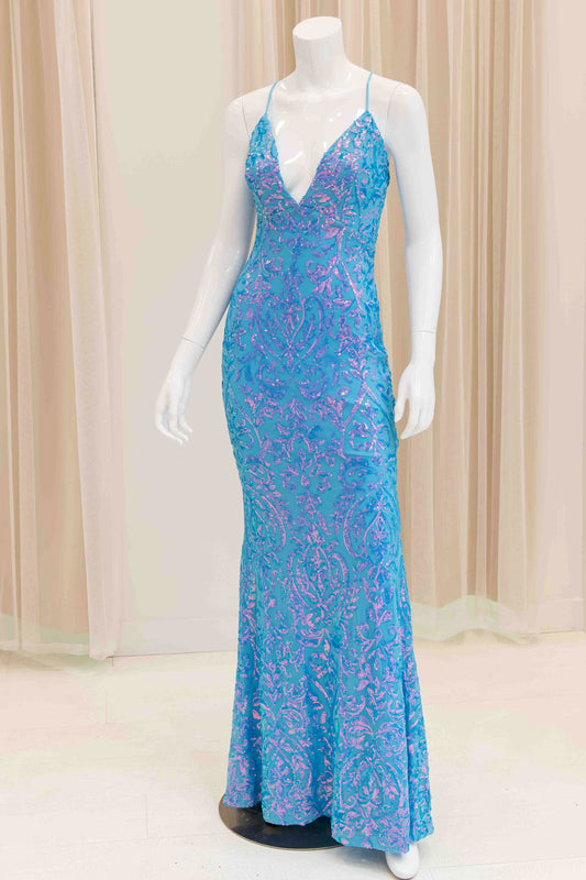 Ainsley Sequin Evening Gown in Teal