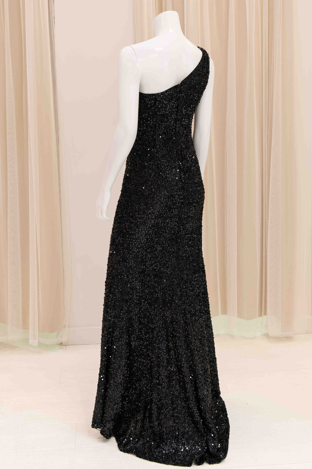 Aira One Shoulder Evening Gown in Black