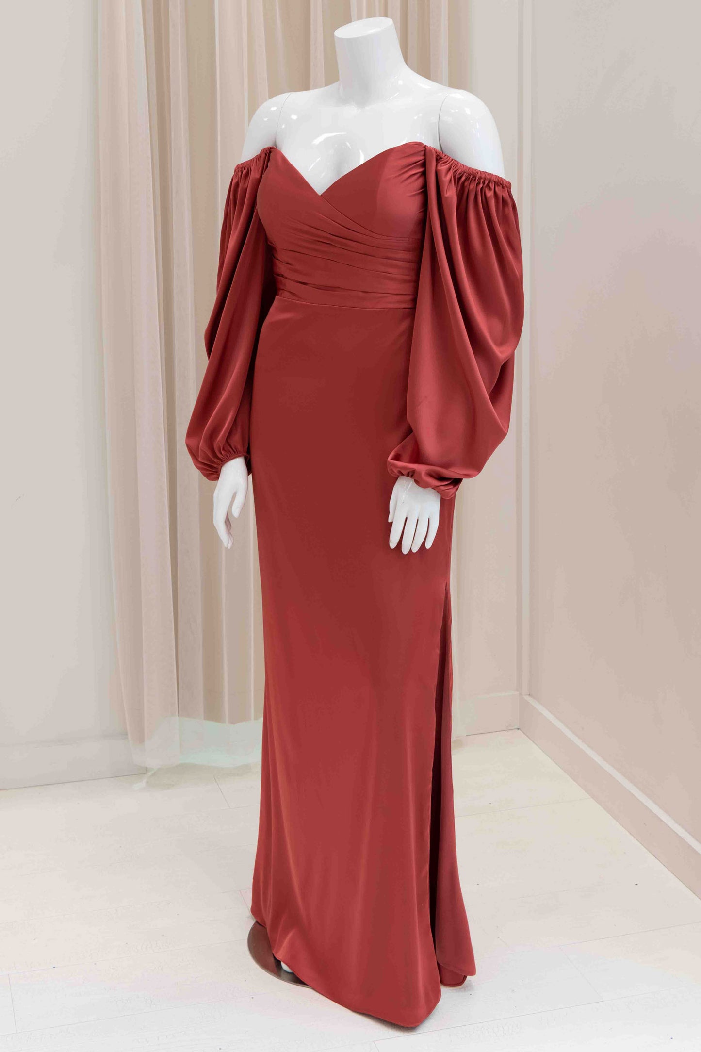 Alaia Long Sleeve Evening Gown in Marsala